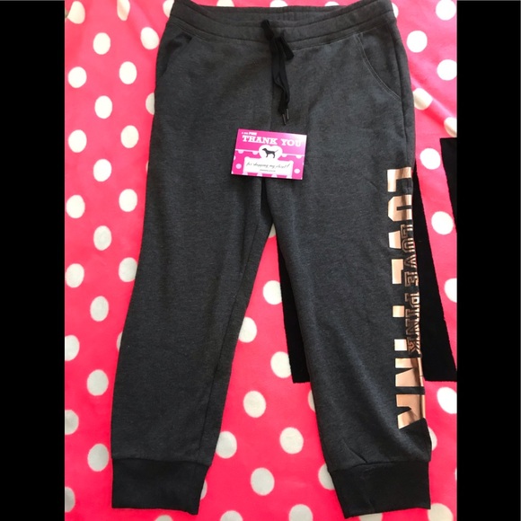 💗VS PINK GREY & ROSE GOLD FOIL SHINE LOGO JOGGERS - Picture 10 of 11